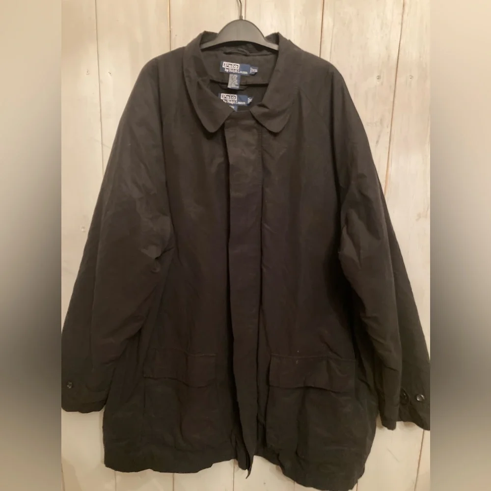 Vintage Polo Ralph Lauren Black‎ Trench Rain Lined Coat Zip Up Button Jac…